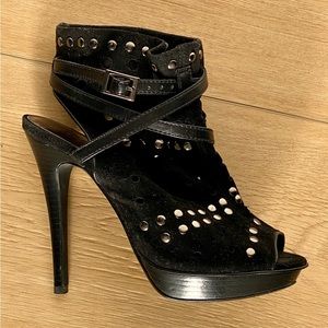 Bakers, Black Sueded/Studded Peep Toe High 5” Heel, 7.5M